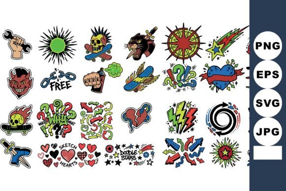 Colorful Tattoo Flash Style Art Graphics