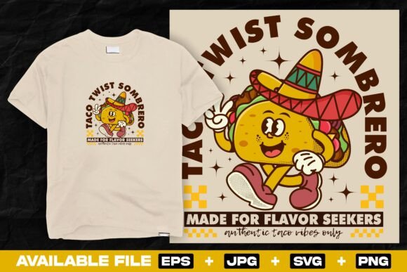 Cute Taco Cartoon with Sombrero Graphics
