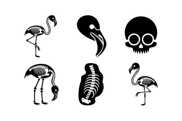 Gothic Flamingo Skeleton Icon Set Graphics