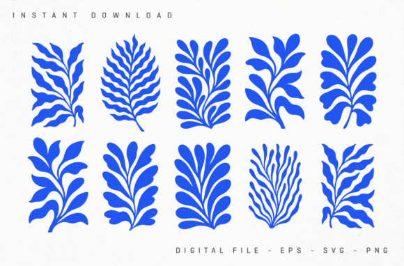 Matisse Inspired Blue Botanical Leaf Set