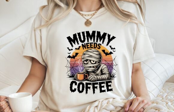 Mummy Needs Coffee Halloween Shirt PNG Graphics