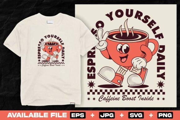 Retro Cartoon Coffee Cup T Shirt Design Graphics
