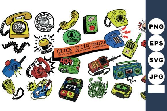 Retro Cartoon Phone Doodles: Graphics for Nostalgic Design
