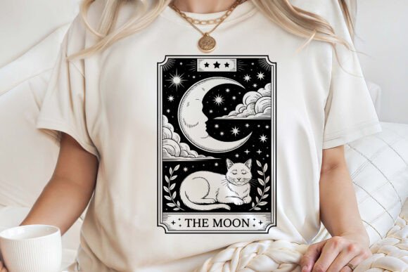 The Moon Tarot Card Cat T-Shirt PNG
